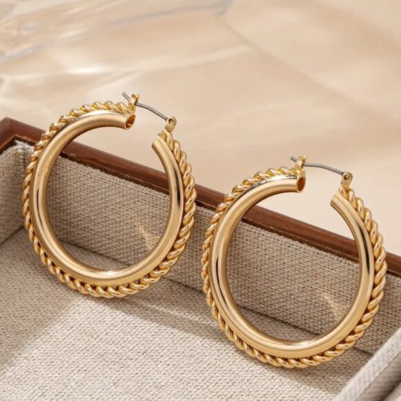 14K Gold Womens 1.75 Large Braided Hoop Earrings NEW 14 K Silver Hoops Jewelry